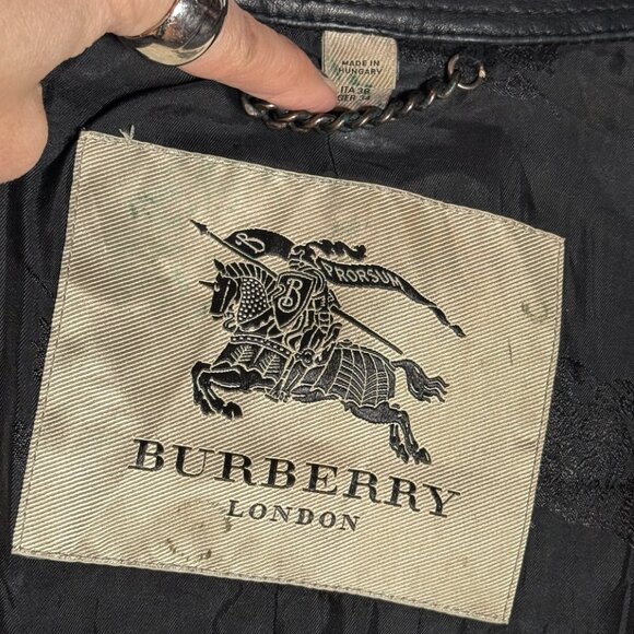 Burberry Black Leather Sleeves Wool Tweed Coat - Picture 7 of 15